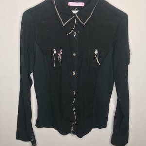 Beautifully Embroidered Black Long Sleeve Shirt Size Medium